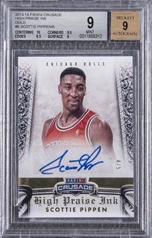 2013-14 Panini Crusade High Praise Ink Gold #6 Scottie Pippen Signed Card (#4/5) - BGS MINT 9/BGS 9